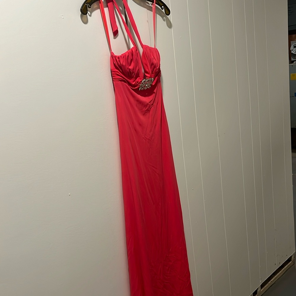 Prom dress coral with embroidery rhinestones.